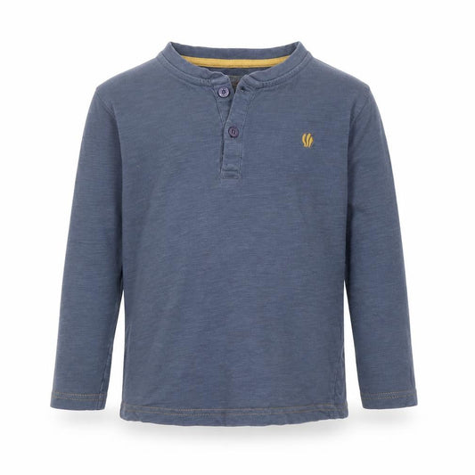 FatFace Boys Blue Long Sleeve Henley T-Shirt 5-6 Years Cotton Basic