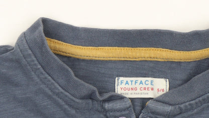 FatFace Boys Blue Long Sleeve Henley T-Shirt 5-6 Years Cotton Basic