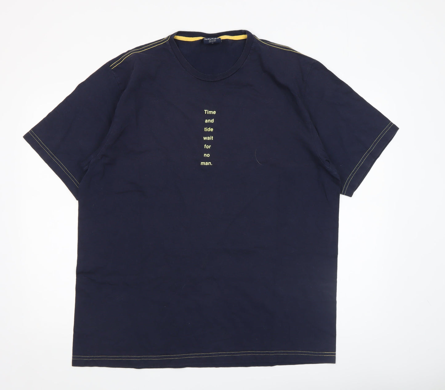 Nautica Men Blue XL Cotton Crew Neck Quote T-Shirt