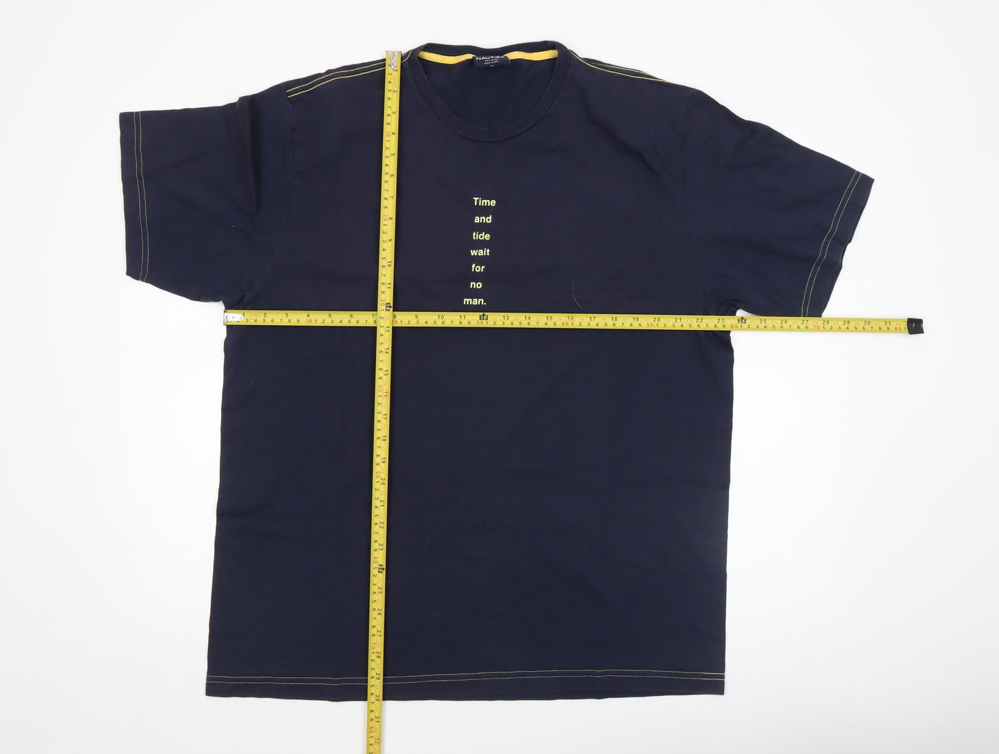 Nautica Men Blue XL Cotton Crew Neck Quote T-Shirt