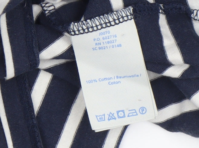 Boden Women’s Blue White Striped Cotton Long Sleeve Ruffle Top Size 8