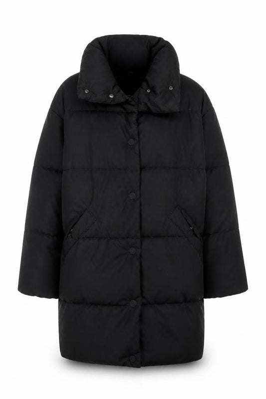Monki Women's Black Puffer Coat Size S Mid-Length Polyester Winter Jacket