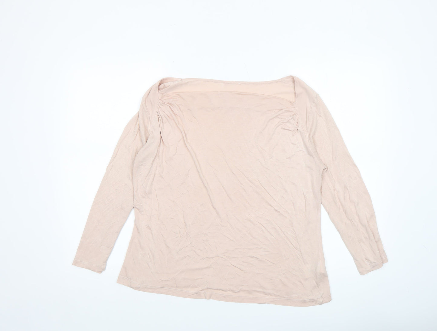 Hobbs Women Beige Long Sleeve Modal Jersey Boat Neck Blouse M
