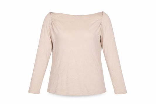 Hobbs Women Beige Long Sleeve Modal Jersey Boat Neck Blouse M