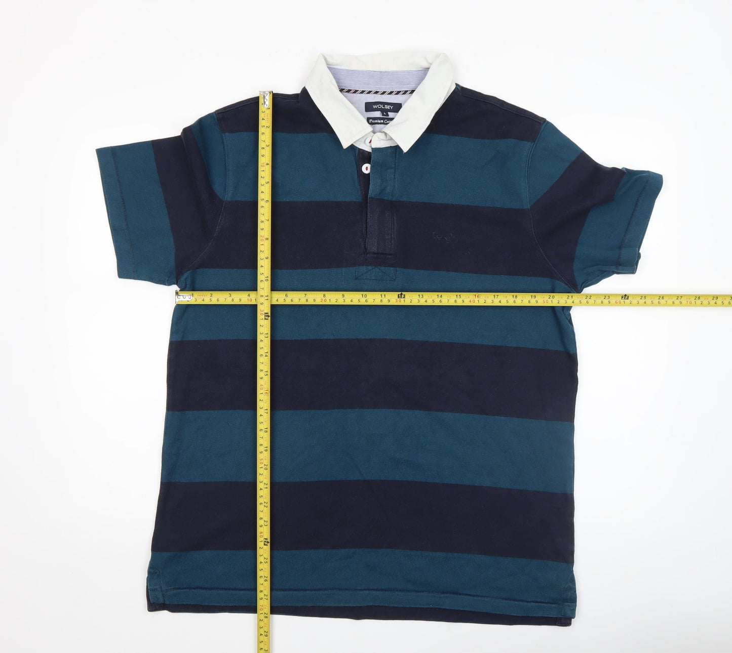 Wolsey Men’s Blue Striped Short Sleeve Cotton Polo Shirt Size L