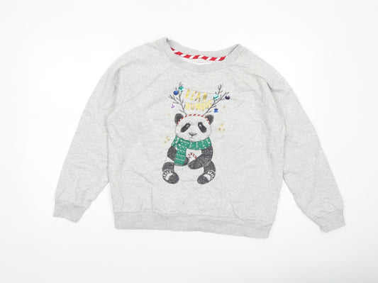 Next Womens Grey Christmas Panda Sweatshirt Medium 100% Cotton