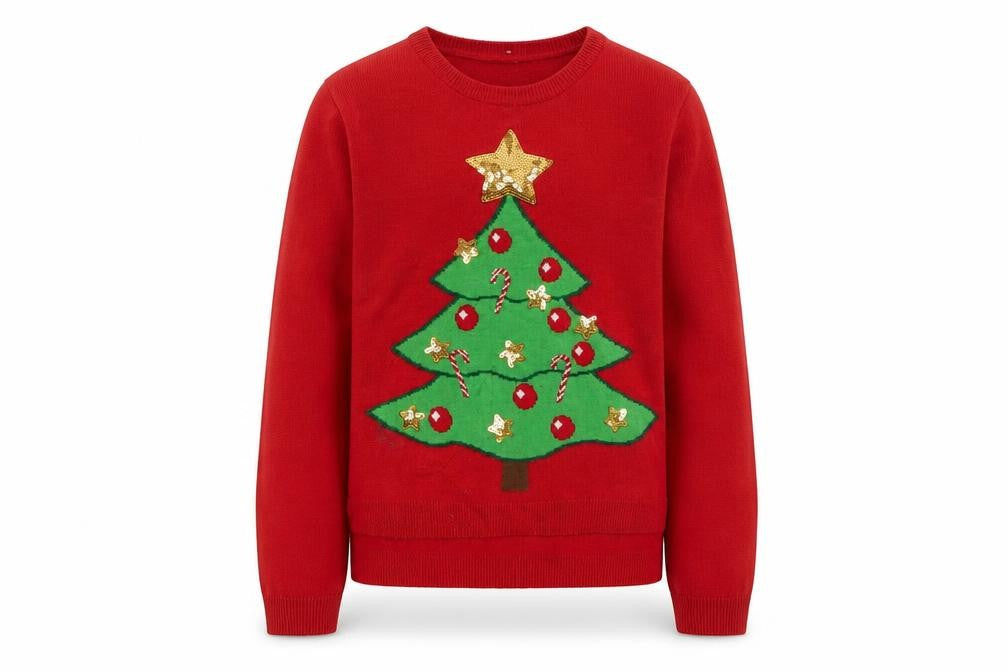 Pepperts Girls Red Christmas Tree Sequin Jumper 8-10 Years Pullover Knit