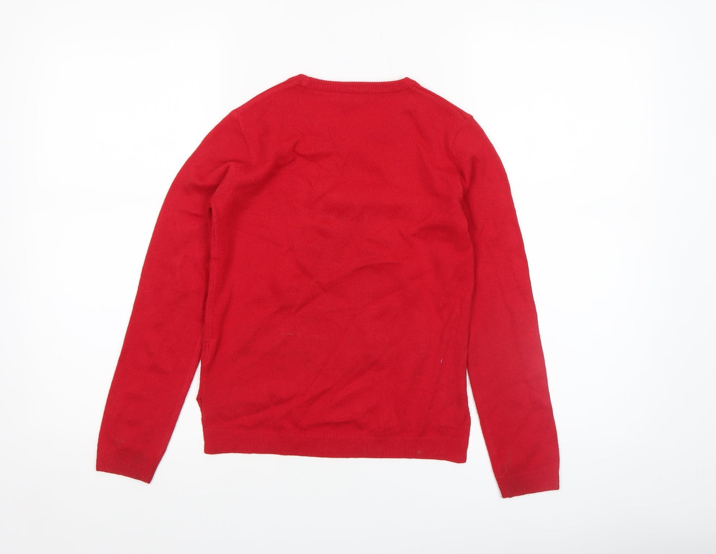 Pepperts Girls Red Christmas Tree Sequin Jumper 8-10 Years Pullover Knit