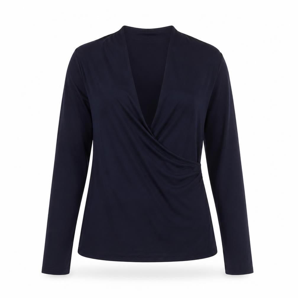 Windsmoor Women's Blue Wrap V-Neck Jersey Long Sleeve Blouse Size S