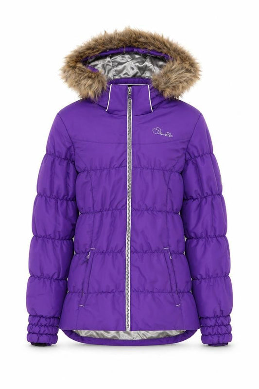 Dare 2b Girls Purple Puffer Jacket 16 Years Hooded Fur Trim Winter Coat