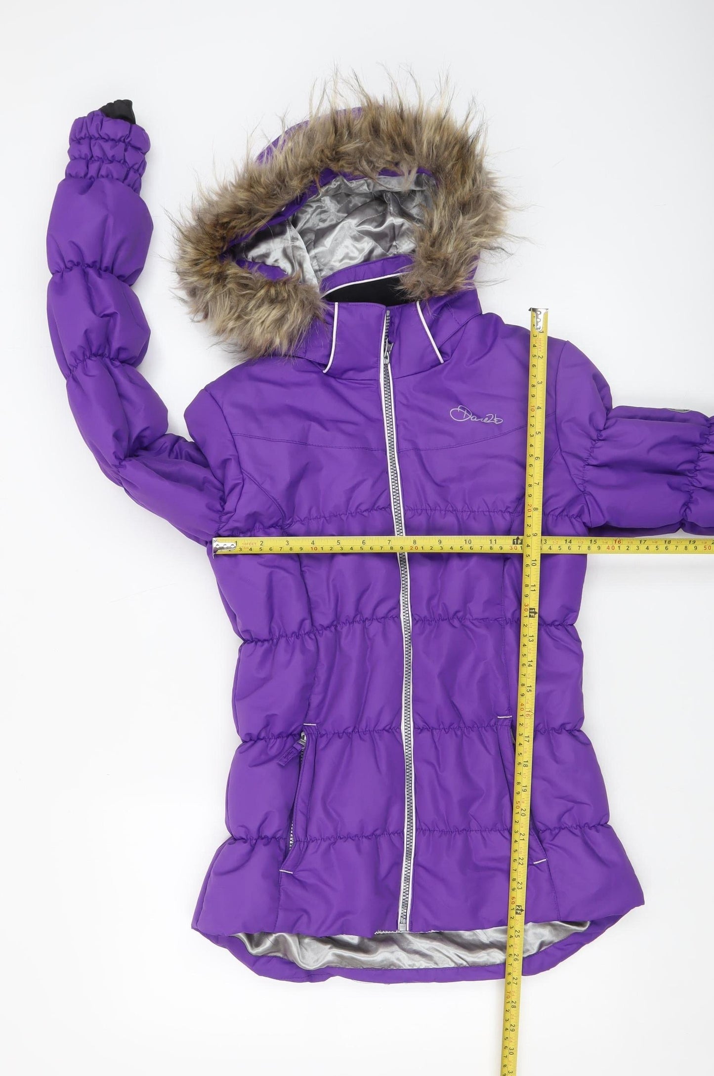Dare 2b Girls Purple Puffer Jacket 16 Years Hooded Fur Trim Winter Coat