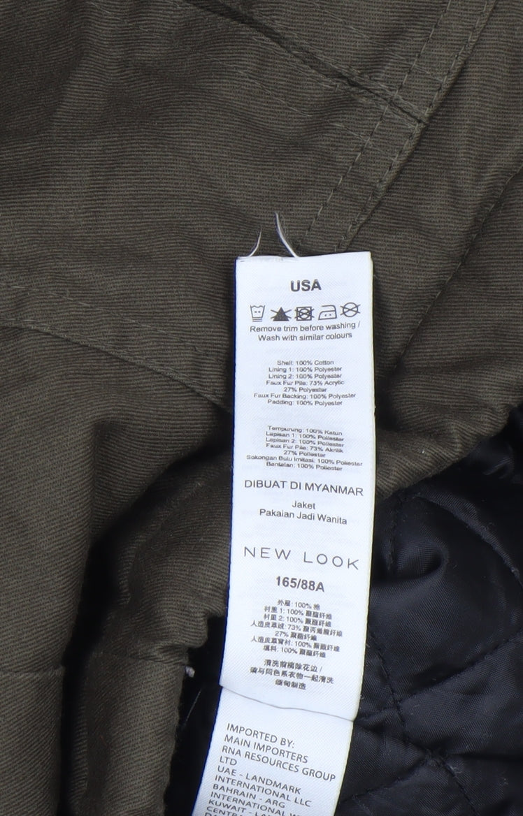 New Look Women’s Green Biker Jacket Size 10 Cotton Zip Mid-Length