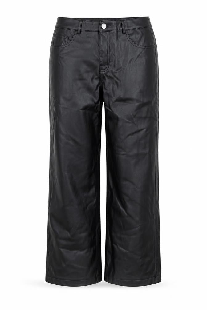 Stradivarius Women Black Faux Leather High Rise Straight Trousers Size 12