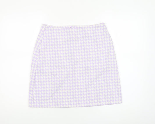Noisy May Women's Purple Check Tweed Short Pencil Skirt Size S