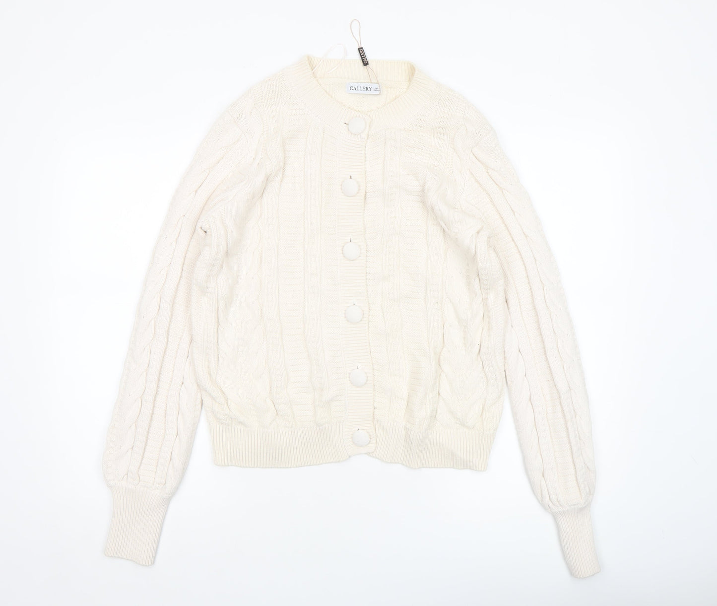 Gallery Womens Ivory Cable Knit Button Cardigan Size 14
