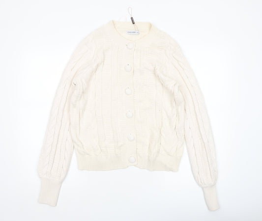 Gallery Womens Ivory Cable Knit Button Cardigan Size 14