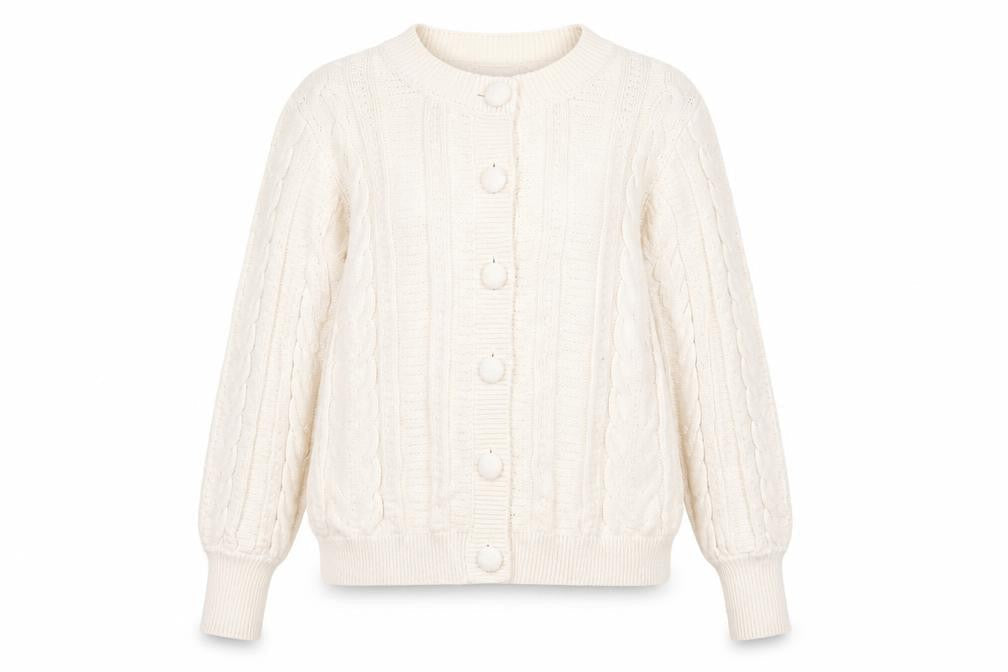 Gallery Womens Ivory Cable Knit Button Cardigan Size 14