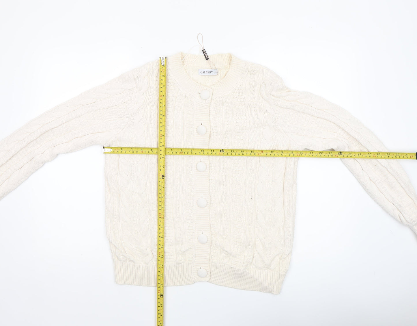 Gallery Womens Ivory Cable Knit Button Cardigan Size 14