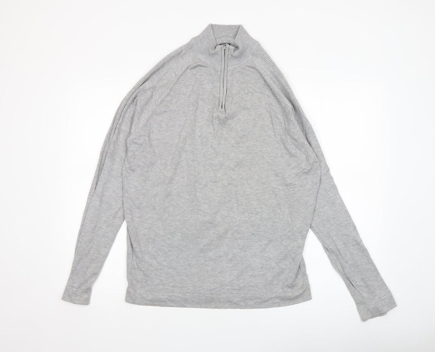 River Island Men's Grey L 1/2 Zip High Neck Lightweight Jumper