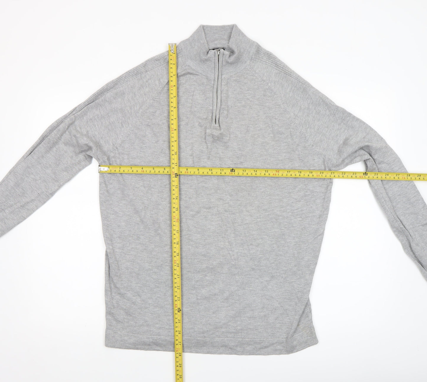 River Island Men's Grey L 1/2 Zip High Neck Lightweight Jumper