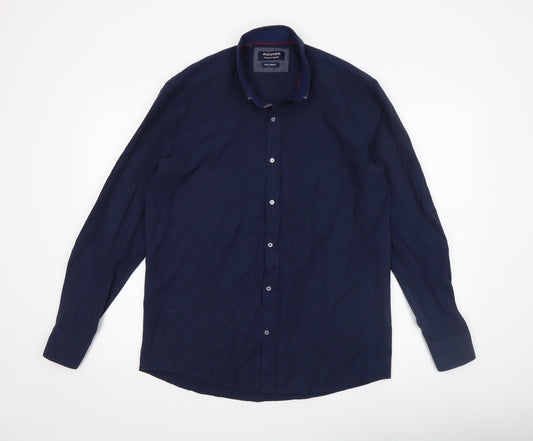 Advise Men's Blue Long Sleeve Tailored Slim Fit Button-Up Shirt Size L