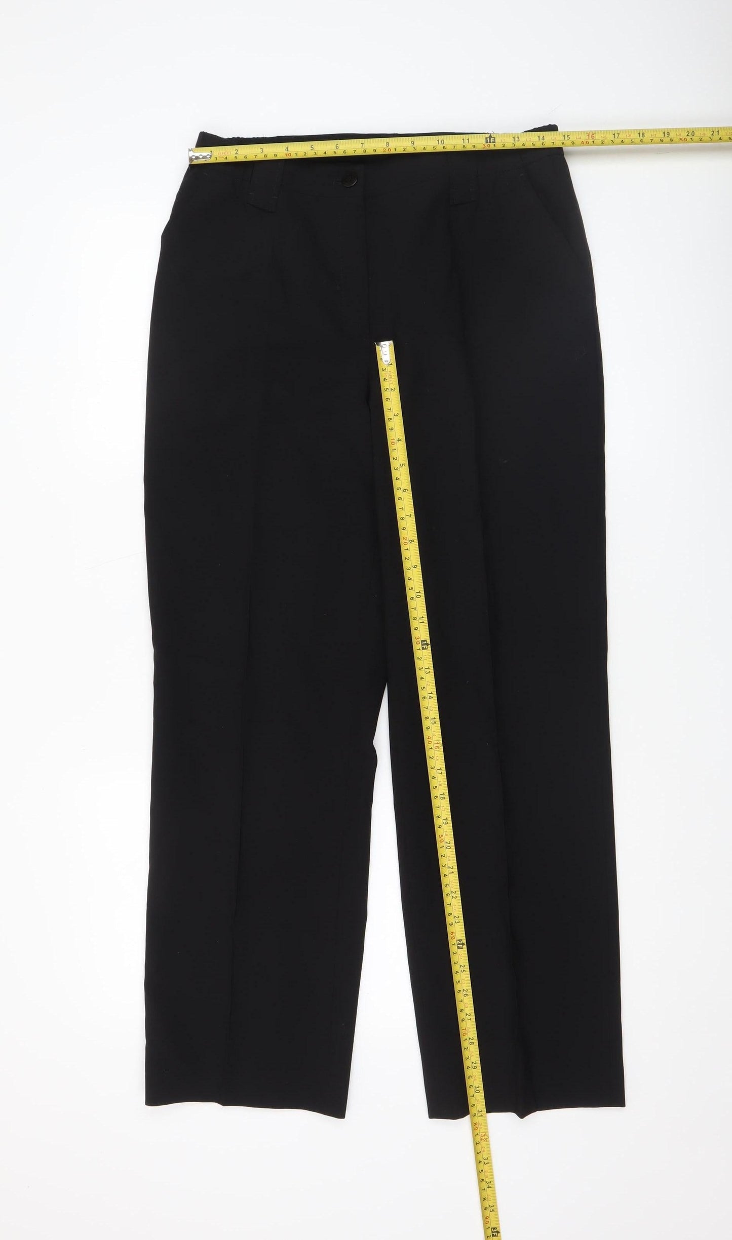 Michèle Women’s Black Wool Blend Comfort Straight Leg Trousers Size 12