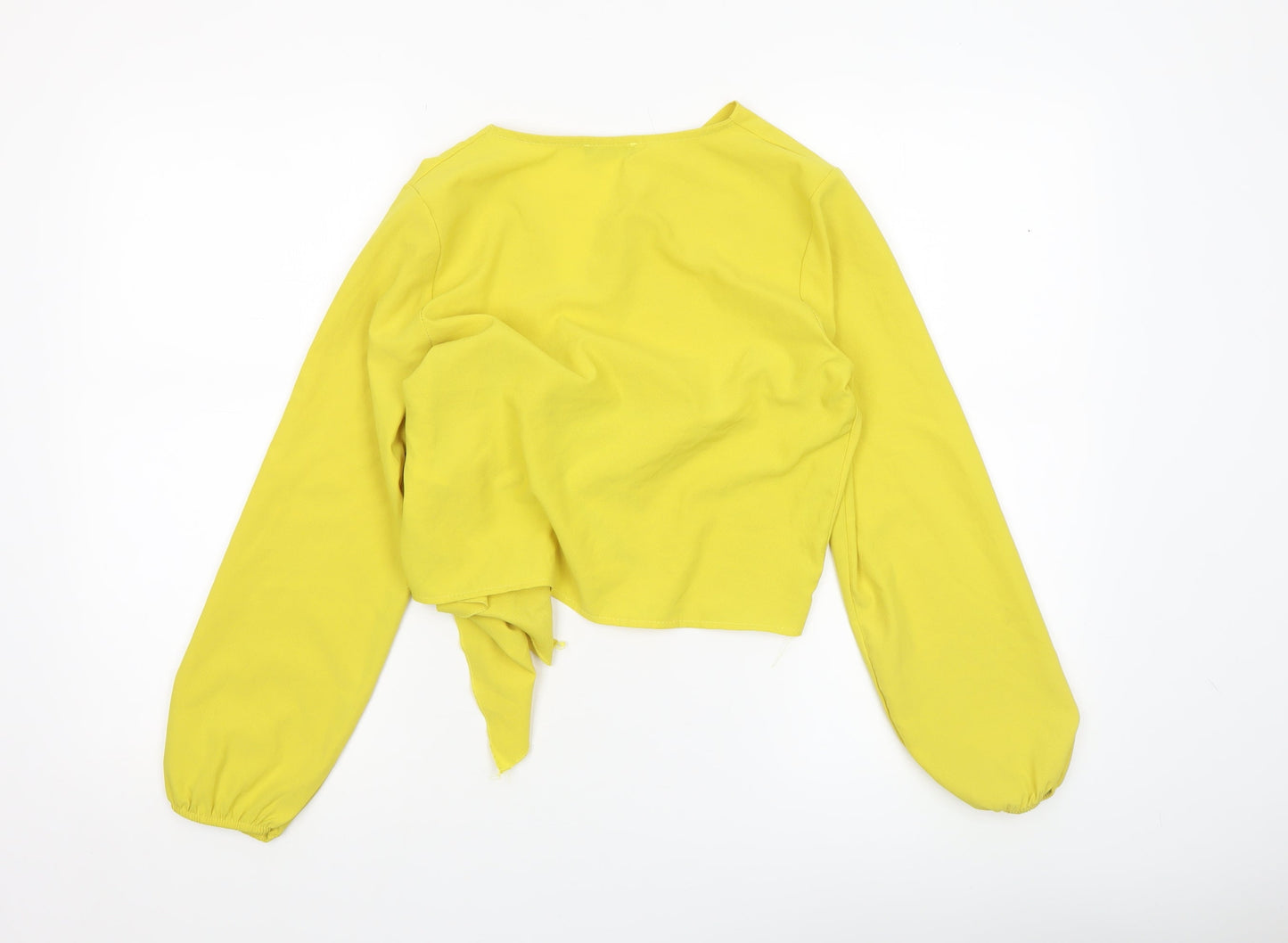 Boohoo Women Yellow Wrap Tie Blouse Long Sleeve Size 8