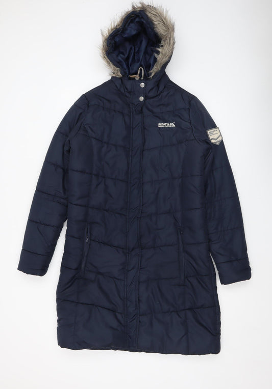Regatta Women's Blue Long Puffer Coat Hooded Size 12