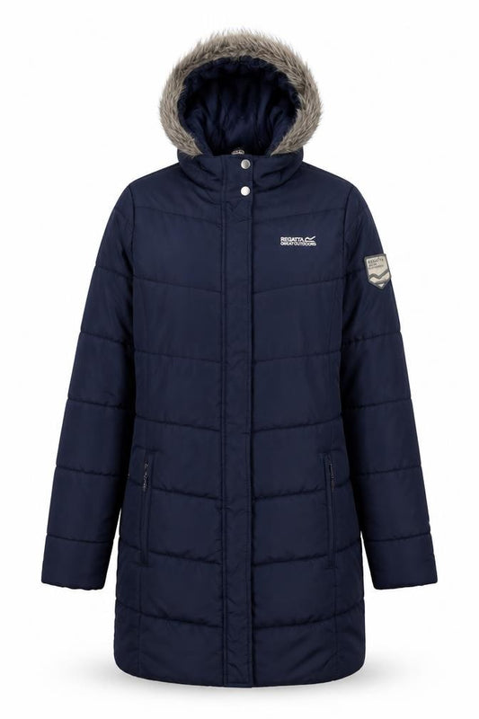 Regatta Women's Blue Long Puffer Coat Hooded Size 12