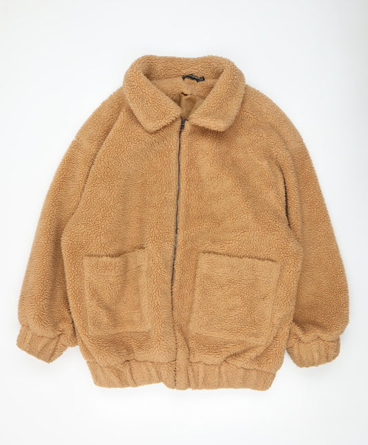 PrettyLittleThing Women’s Beige Fleece Bomber Jacket Size 10