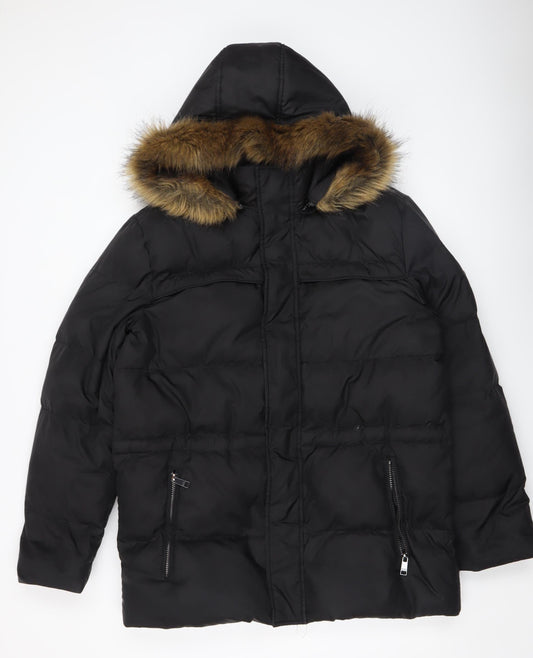 Marc New York Andrew Marc Men's Black M Puffer Jacket with Faux Fur Hood