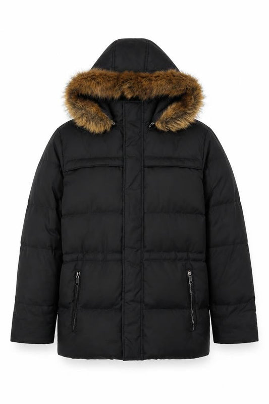 Marc New York Andrew Marc Men's Black M Puffer Jacket with Faux Fur Hood