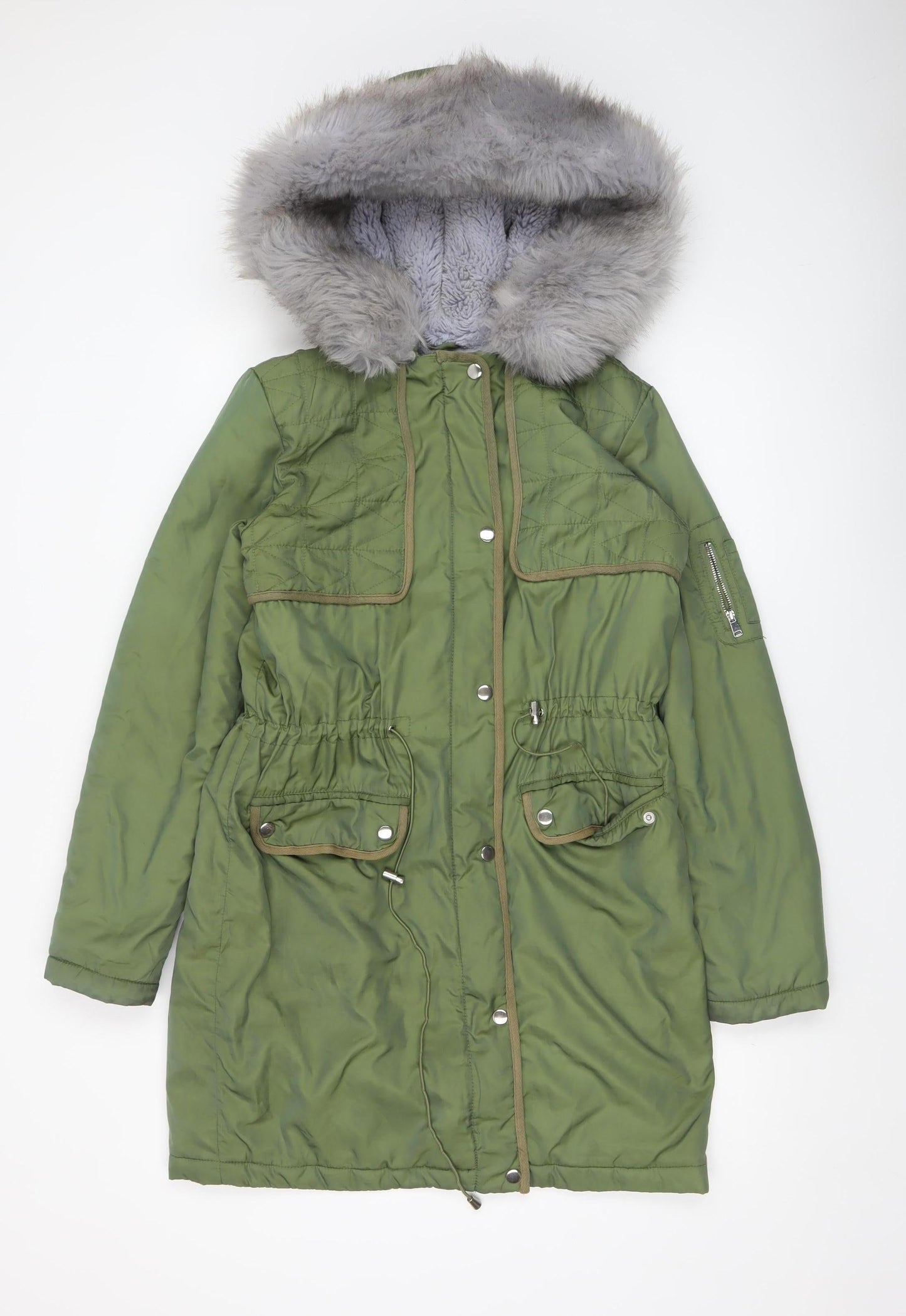 Dorothy Perkins Women's Green Faux Fur Lined Parka Coat Size 10