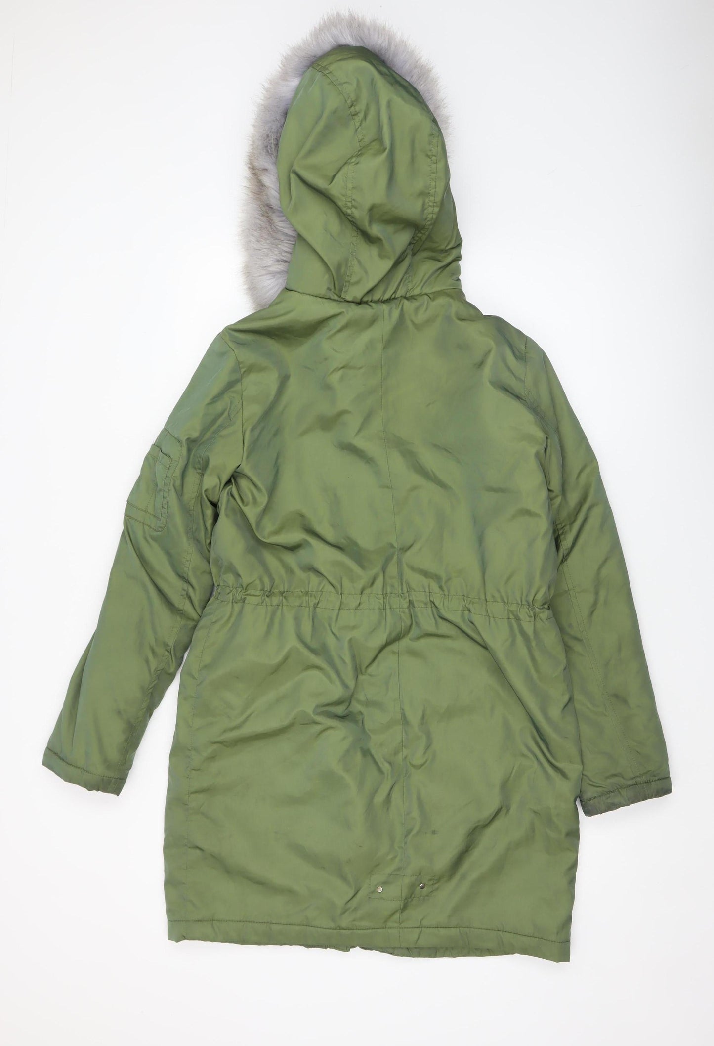 Dorothy Perkins Women's Green Faux Fur Lined Parka Coat Size 10