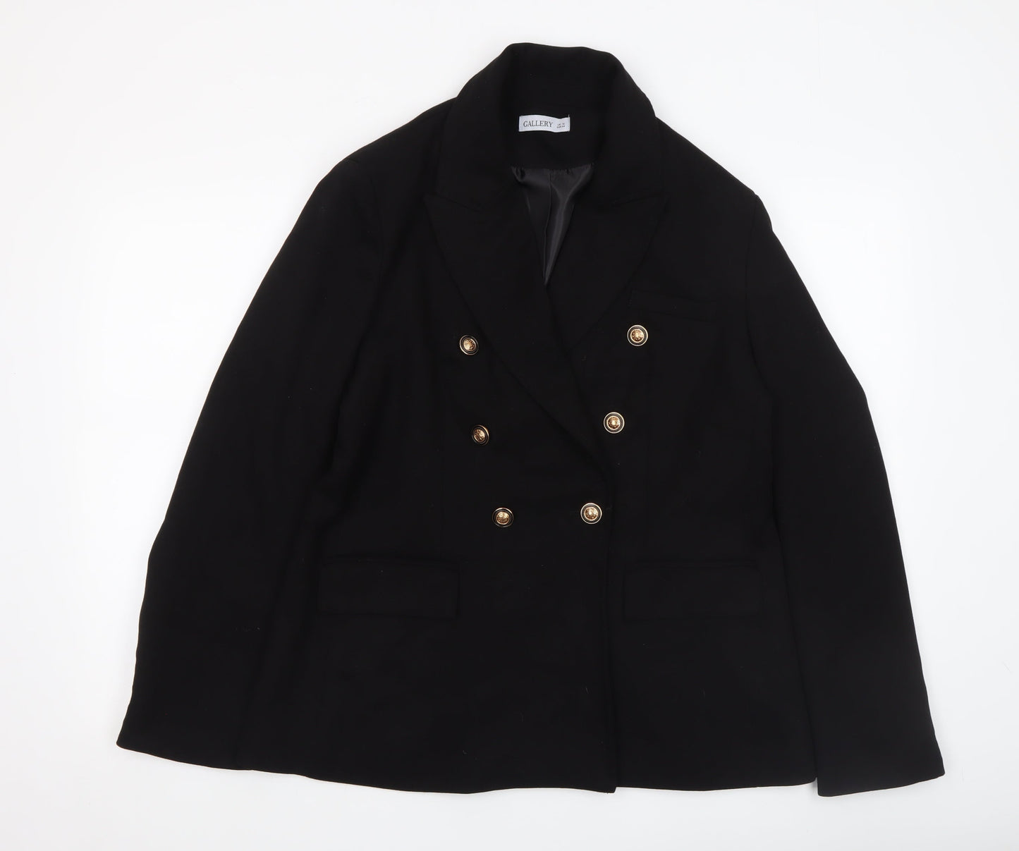Gallery Women’s Black Double-Breasted Blazer UK 16 Peak Lapel Jacket