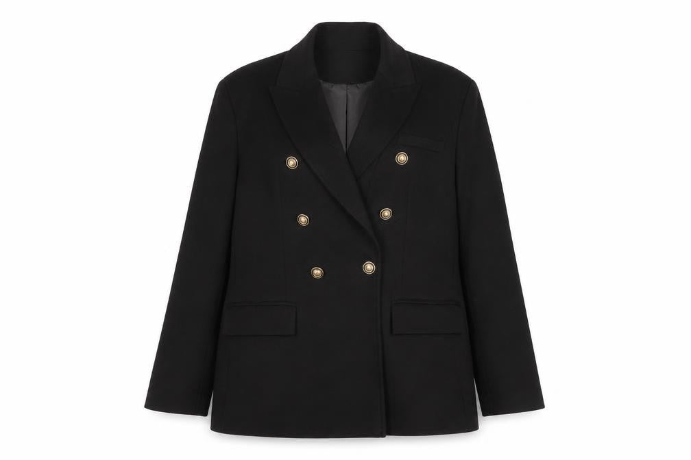 Gallery Women’s Black Double-Breasted Blazer UK 16 Peak Lapel Jacket
