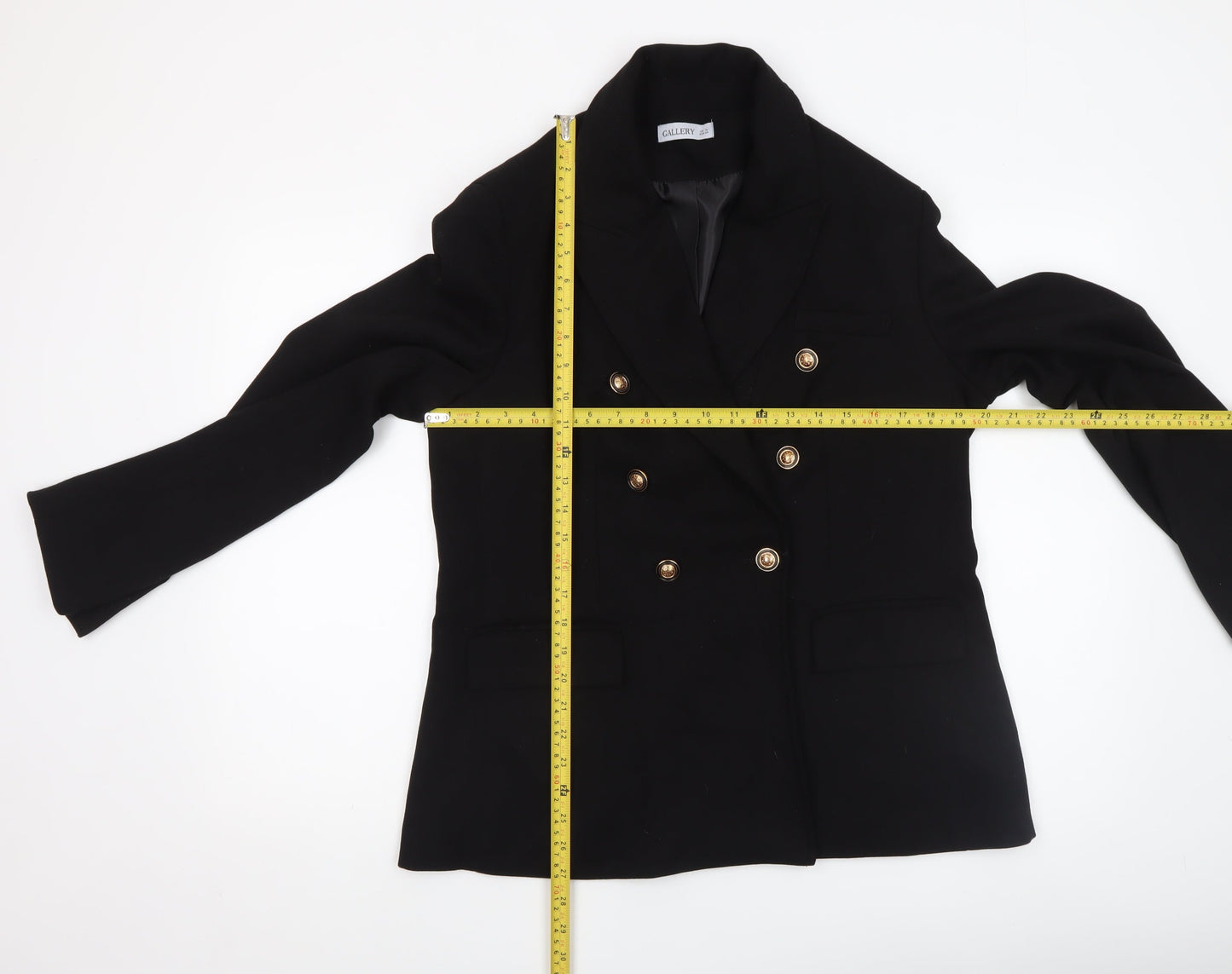 Gallery Women’s Black Double-Breasted Blazer UK 16 Peak Lapel Jacket