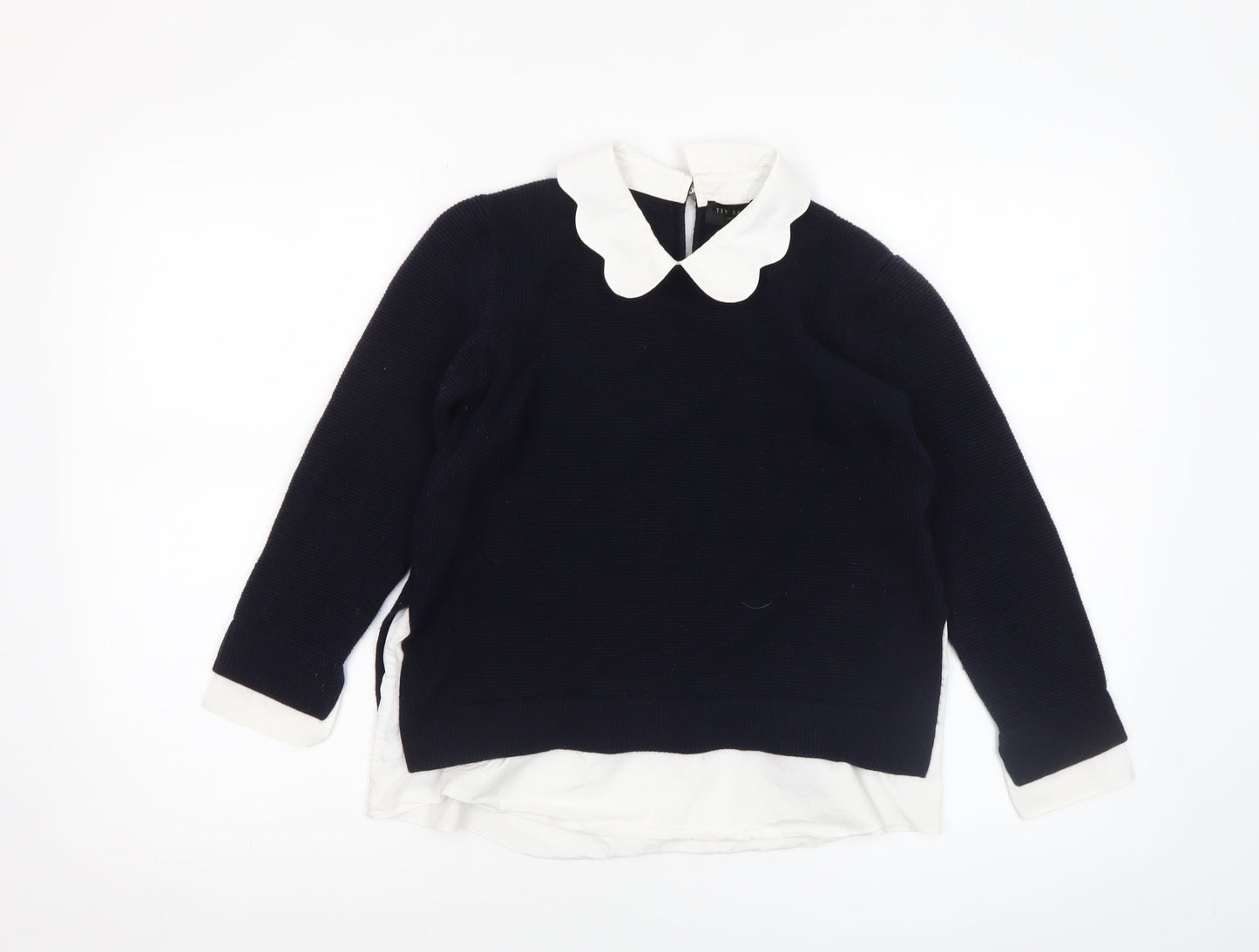 Ted Baker Women's Navy Blue Collared Knit Pullover Jumper Size 14