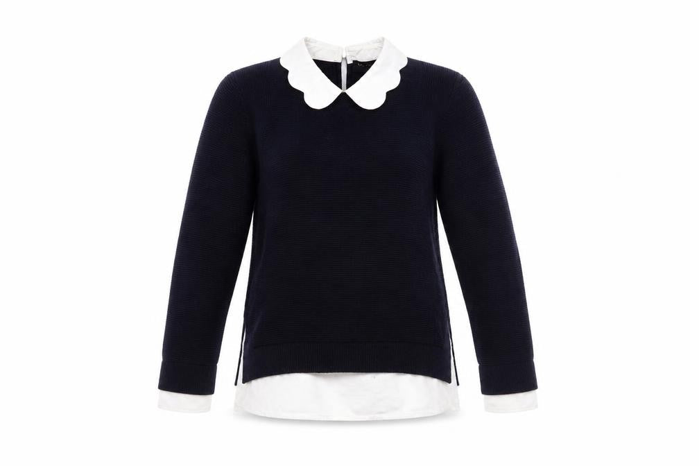 Ted Baker Women's Navy Blue Collared Knit Pullover Jumper Size 14