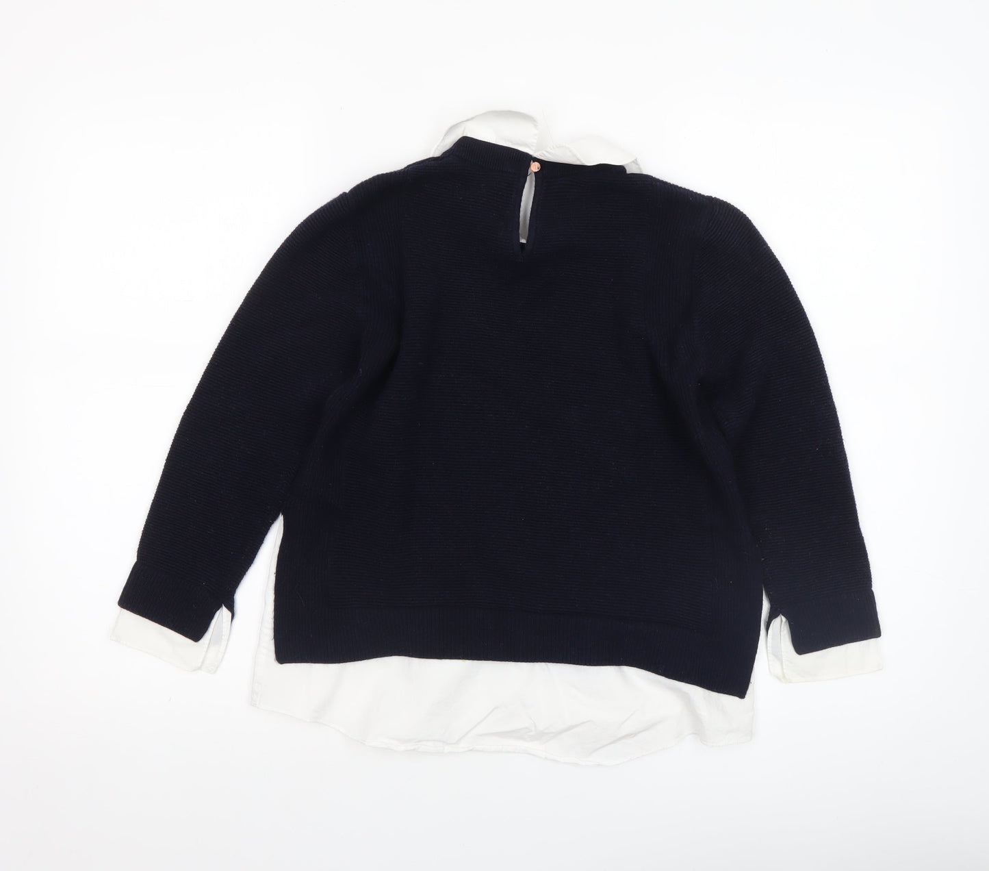 Ted Baker Women's Navy Blue Collared Knit Pullover Jumper Size 14