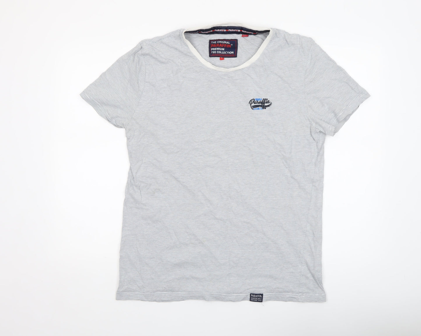 Paraffin Men's Grey Striped Crew Neck Cotton T-Shirt XL