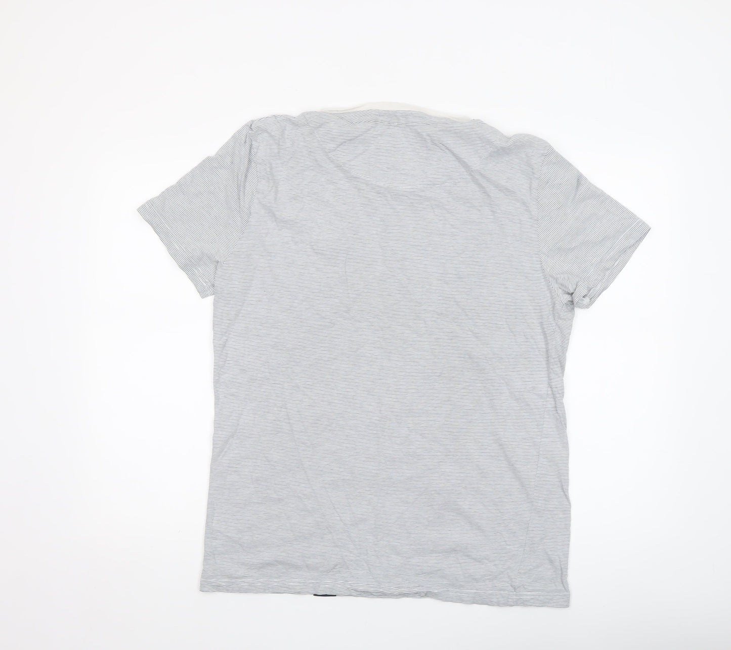 Paraffin Men's Grey Striped Crew Neck Cotton T-Shirt XL