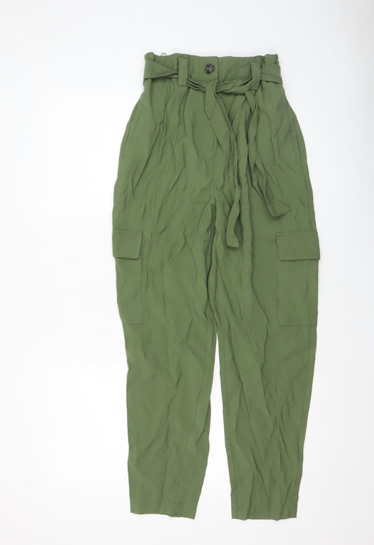 Dunnes Women’s Green High Waist Belted Cargo Trousers Size 8