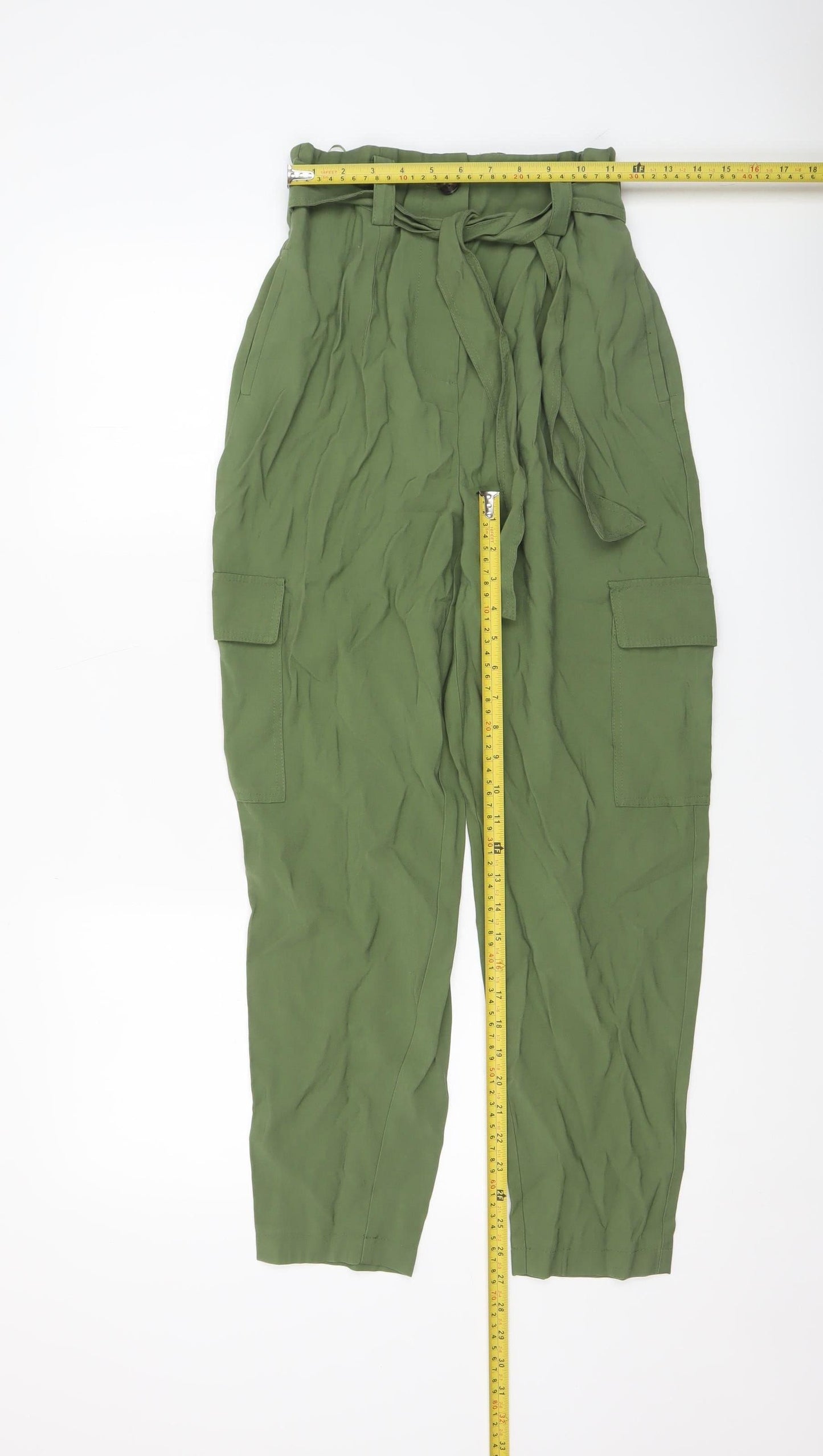 Dunnes Women’s Green High Waist Belted Cargo Trousers Size 8