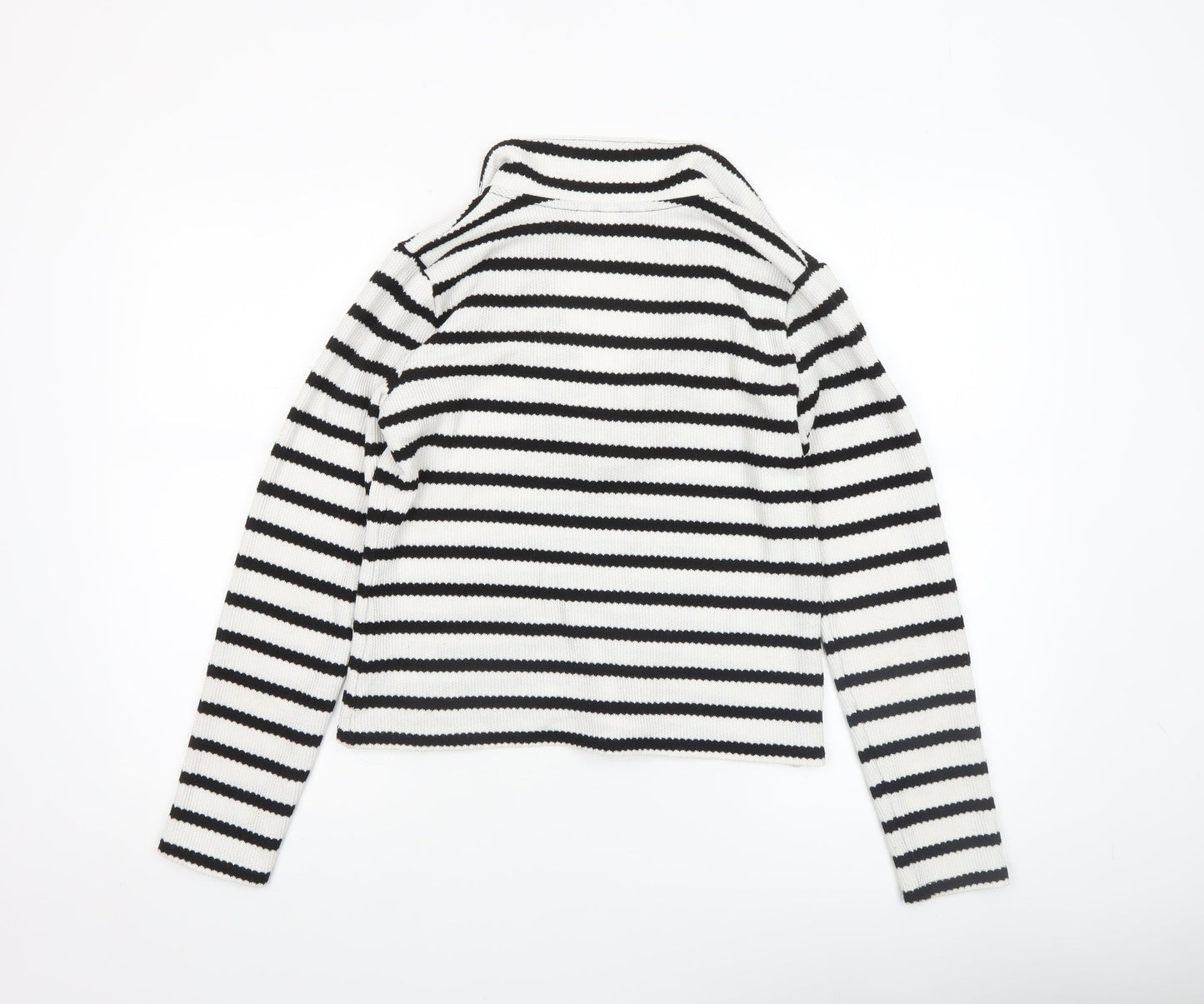 H&M Women’s Black White Striped V-Neck Long Sleeve Knit Top Medium