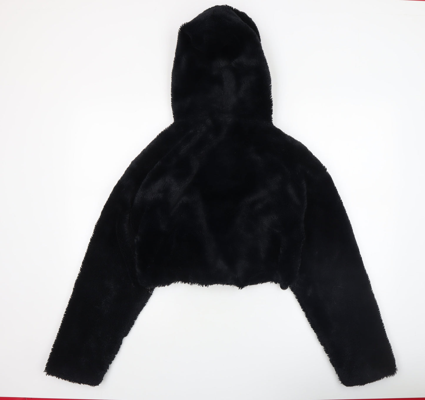 Urban Outfitters Womens Black Faux Fur Cropped Hooded Jacket XS