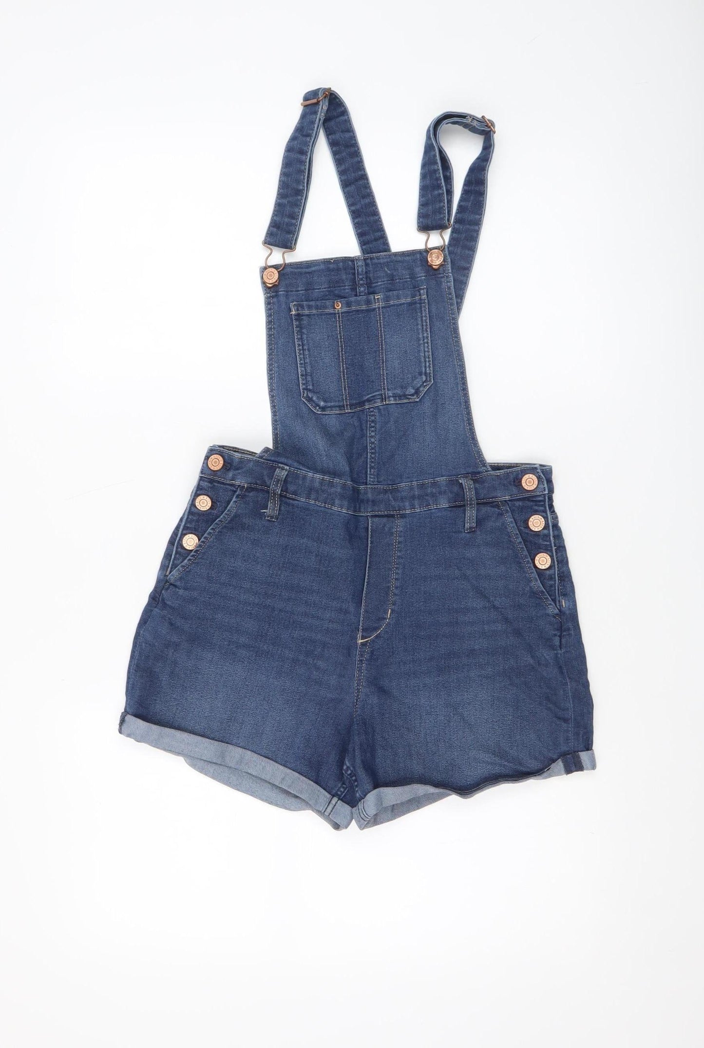 H&M Girls Blue Denim Dungaree Playsuit Size 14 Years Adjustable Straps