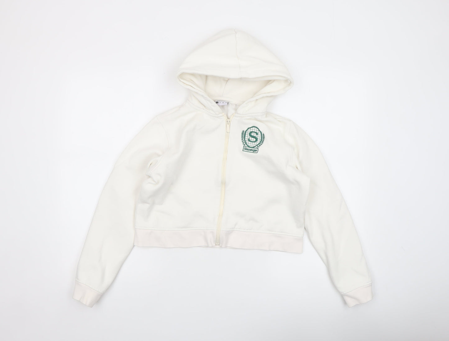 Slazenger Women White Full Zip Hoodie Size 12 Cotton Blend Athletic