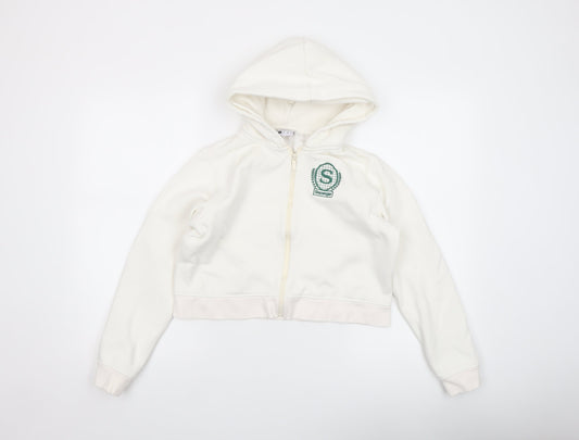 Slazenger Women White Full Zip Hoodie Size 12 Cotton Blend Athletic