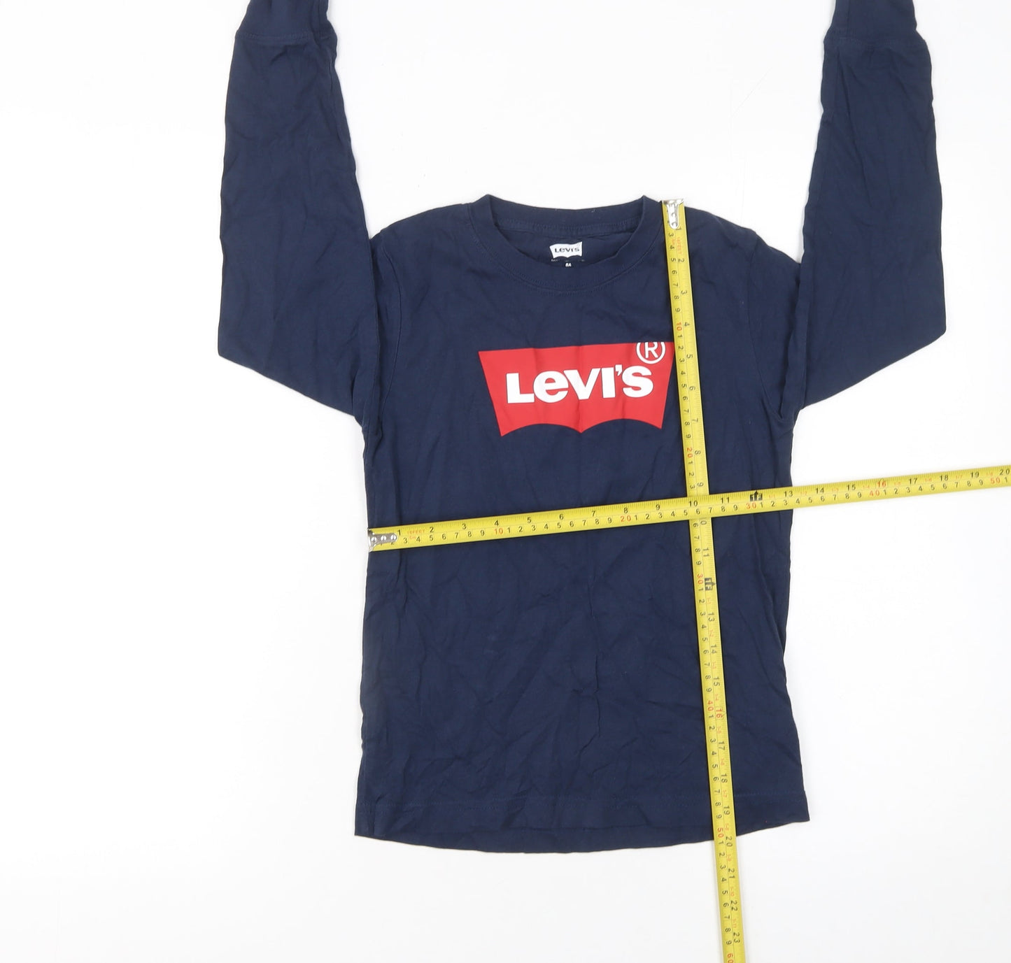 Levi's Boys Blue Long Sleeve Logo T-Shirt 8 Years Cotton Crew Neck